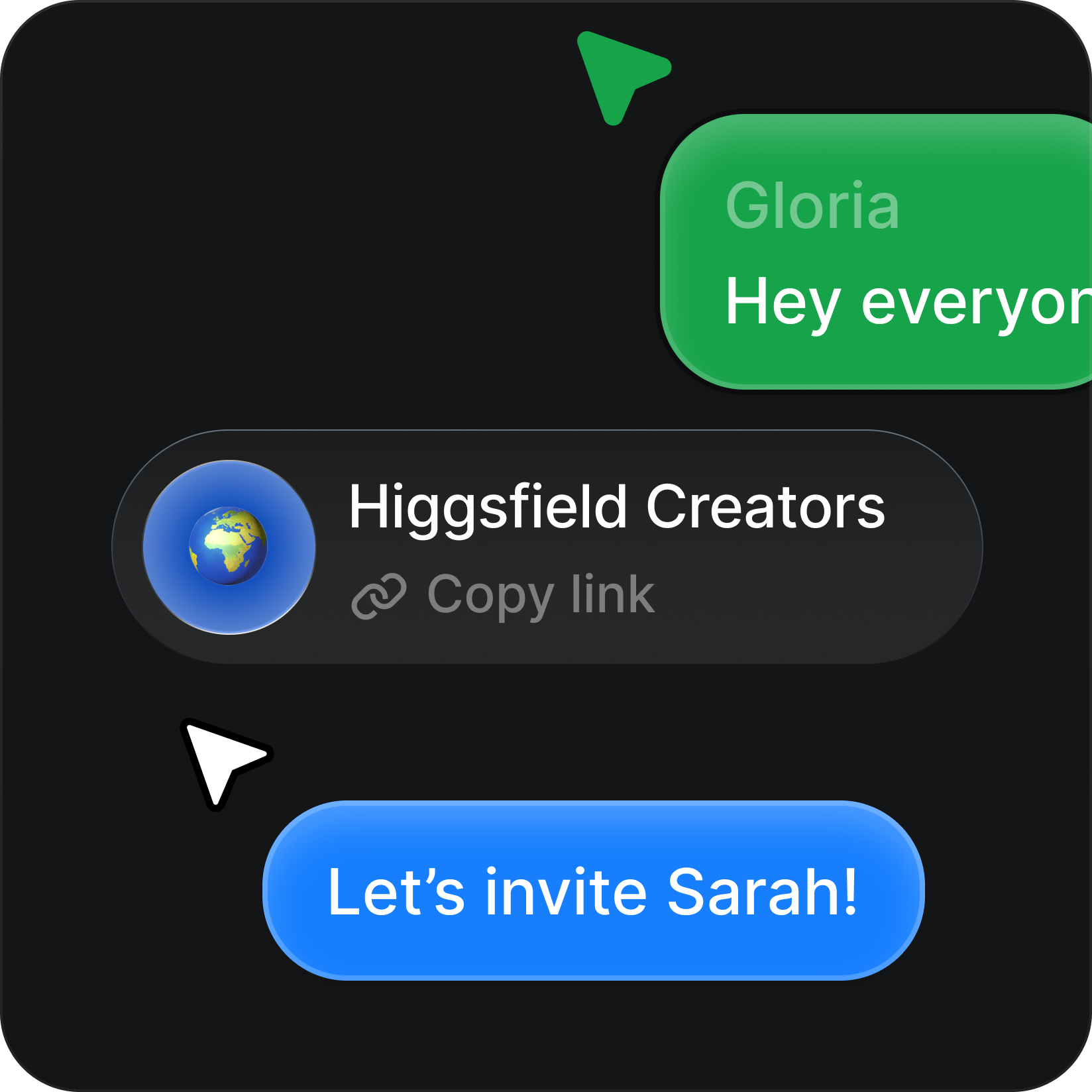 Create together: Share a link and collaborate live on the same canvas, simultaneously.